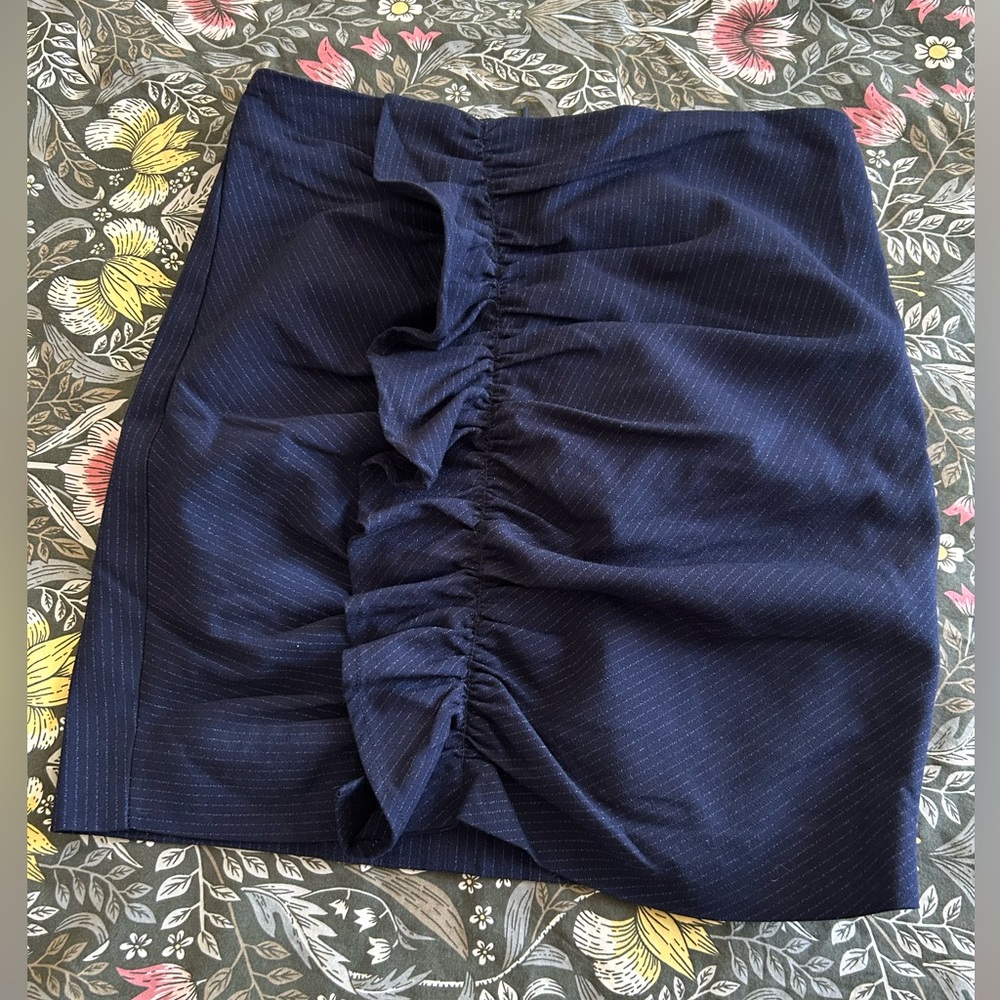 Mango Dark Blue Pencil Skirt with Ruffle Detail